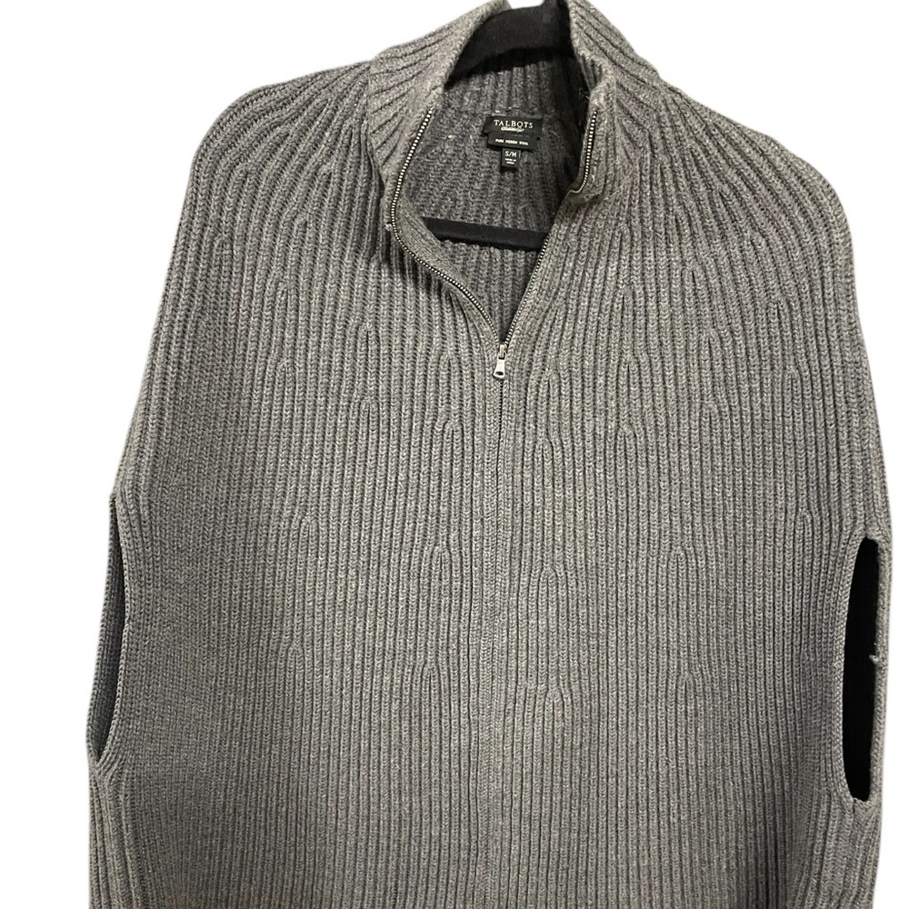 Talbots‎ 100% Merino Wool Gray Zip Up Sweater Cape with Ribbed Texture